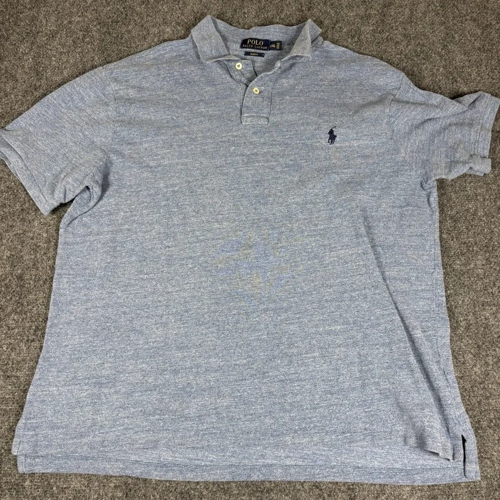 Polo Ralph Lauren Polo Shirt Mens XXL Blue Slim Fit Heathered Short Sleeve Pony